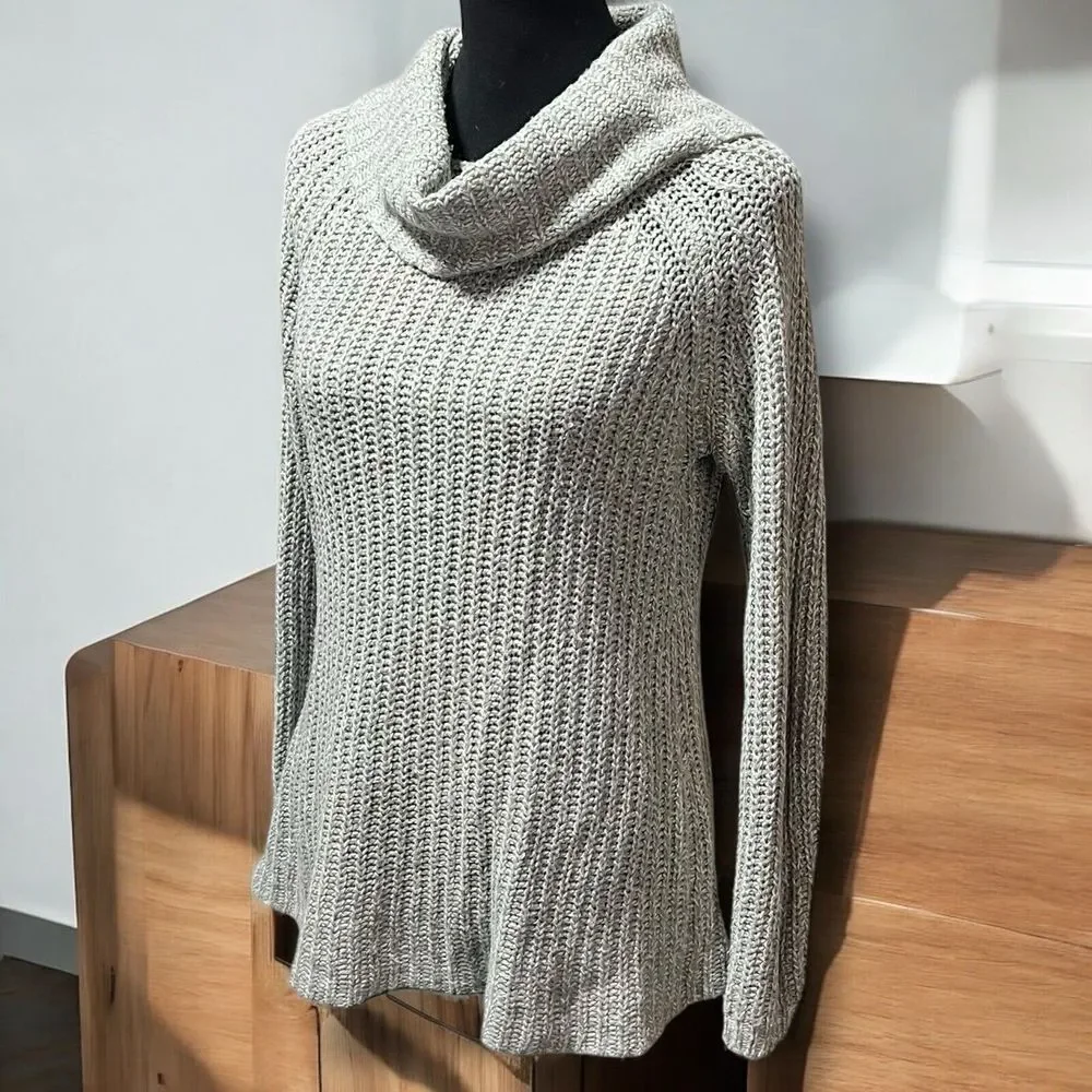 RD Style Sweater Women's Size Small Cowl‎ Neck Cable Knit Pullover Grey